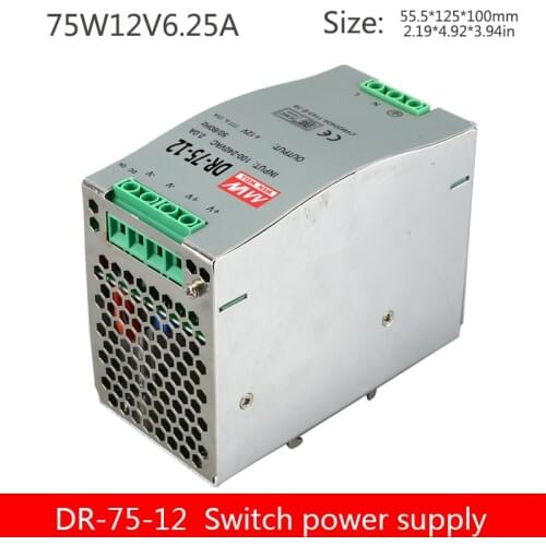 Switching Power Supply DR-75-12V75W Industrial Din Rail Mount DC Output 12V6.3A Power Module Monitoring Transformer Regulator