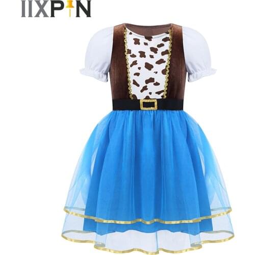 Cowgirl Girls Tutu Dress Outfit Fancy Tulle Girl Birthday Party Princess Dress Baby Kids Halloween New Year Xmas Cosplay Costume