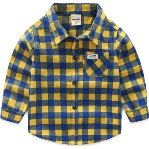 Spring Long Sleeve Boys Shirts Casual Turn-down Collar Camisa Masculina Blouses for Children Kids Clothes Baby Boy Plaid Shirts