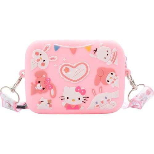 Sanrio Hello Kitty Childrens Silicone Messenger Bag Cartoon Shoulder Bag Kids Cute Small Shoulder Bag Girls Princess Coin Purse