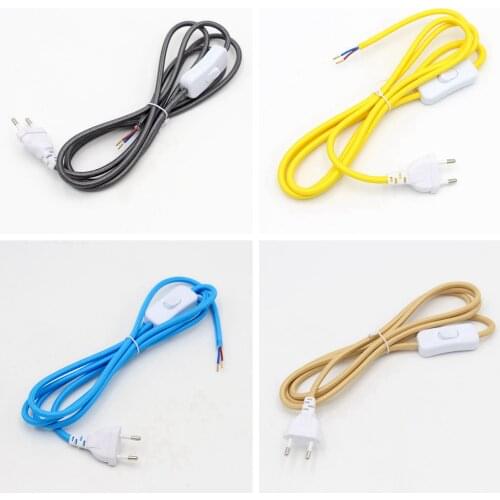 220V AC Power Cord With European Plug Buttom Switch Colourful Fabric Braided Cable 2 Meters