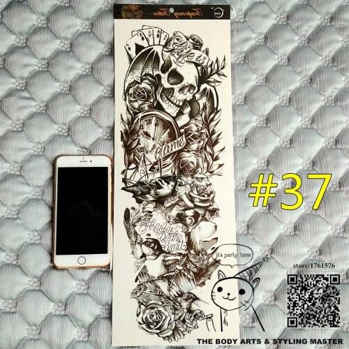 SHNAPIGN "Life Is A Game" Full Sleeve Temporary Body Art,48*17cm Flash Tattoo Stickers,Waterproof Tatto Adult Sex Products Henna