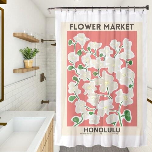 Korean Shower Curtain Floral Bathroom Partition Waterproof Divider Curtains with Hooks Toilet Door Screen Home Decor Partition