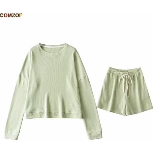 Loose Hoodie+High Waist Shorts Women Harajuku Two Piece Set Solid Tracksuit Clothing 2021 Spring Summer Suits Ensemble Femme