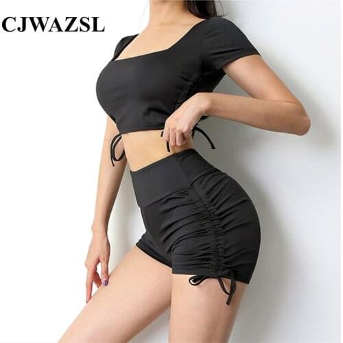 Ladies backless yoga suit short sleeve lace high waist hip bow breathable shorts suit sportswear suitable for fitness wear best