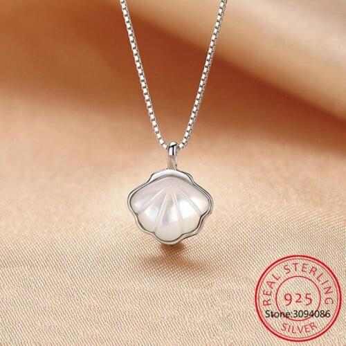 925 Sterling Silver Shell Pendant Necklace Statement for Women Clavicle Chain Necklace Jewelry S-N684
