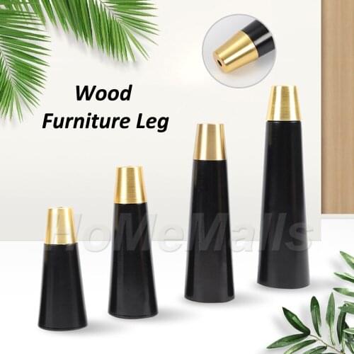 1 Piece of Black Wood Furniture Legs Straight Feet Bathroom Table Bed Coffee Table Feet Sofa Feet with Mounting Accessories