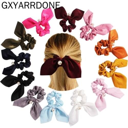1pcs Rabbit Ear Rubber Pearls Headband Women Hair Bows Ponytail Holder Scrunchies Solid Hair Ties For Girls Hair Accessories