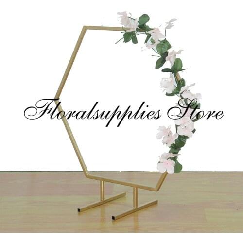 10pcs Wedding props hexagonal arch wedding wrought arch iron shelf party decor backdrop road lead artificial gold floral stand
