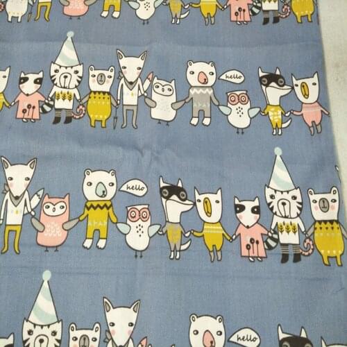 100x160cm Brand New Design Denim Blue Animals Friends 100% Cotton Fabric Floral Fabric For DIY Sewing Quilting Decoration