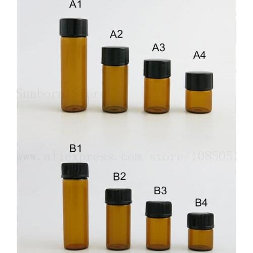 12pcs 1ml 2ml 3ml 5ml Tiny Cute Amber Small Brown Glass Essential Oil Bottle with hole insert flip off orifice cap Glass Vials