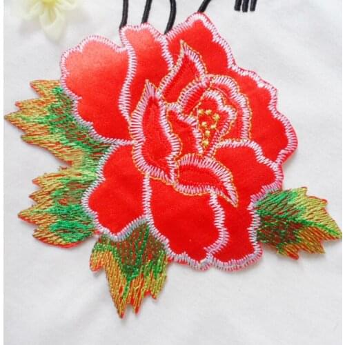 15.5*13 cm DIY white edge green leaves gold embroidery peony flower stick adhesive patch dance clothes ironing Patch stickers