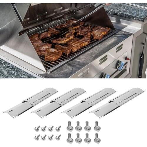 4pcs Adjustable Stainless Steel Gas Grill Heat Plate BBQ Heat Tent Replacement Porcelain Flavor BBQ Grill Pad Grill Cooking Tool