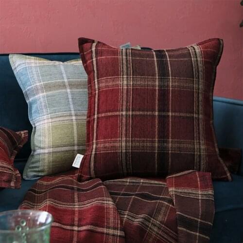 45x45cm Country style deep red/blue checkered cushion cover decorative pillowcase retro plaid pillow cover for backrest