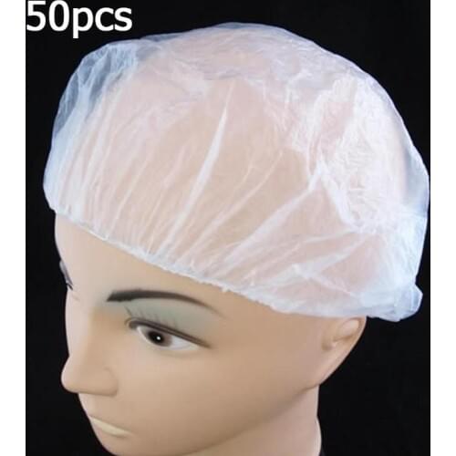50pcs Disposable Elastic Shower Hat One-Off Hotel Supplies Bathing Shower Cap Hair Salon Waterproof Clear Hat Bathroom Product