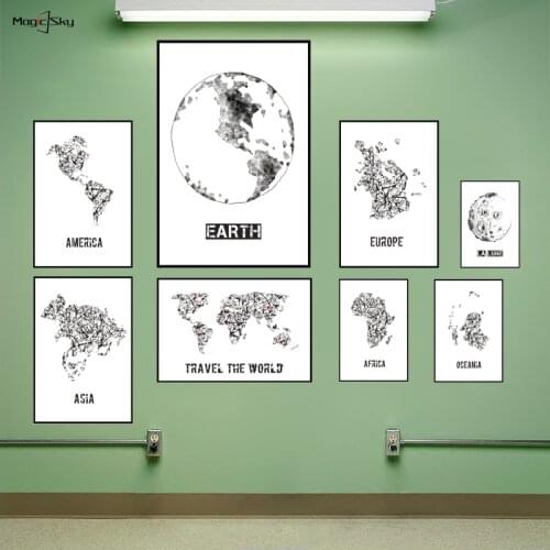 Abstract World Map Continent Europe Map Asia Wall Decor Poster Nordic Canvas Painting Living Room Bedroom Home Decoration Modern