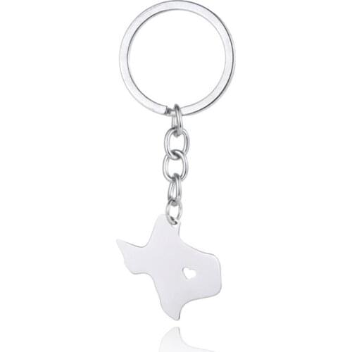 Elfin Texas Map Key Chains United States TX Map Stainless Steel Keychain Key Ring For Women Men Bag Map Memorial Gift Jewellery