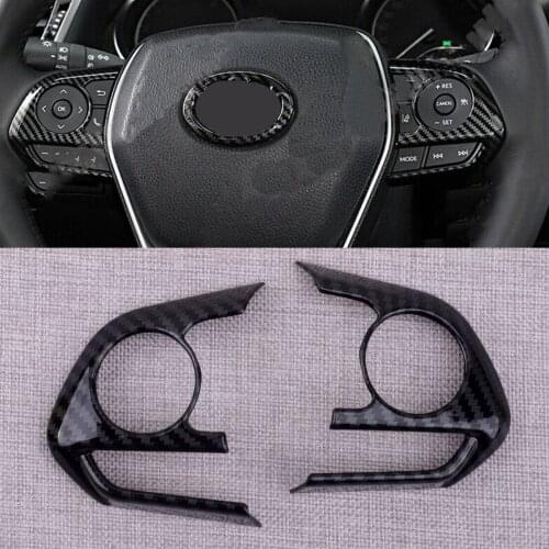 CITALL 2Pcs Car Steering Wheel Button Frame Cover Trim Fit for Toyota Camry 2018 2019 ABS Plastic Carbon Fiber Texture