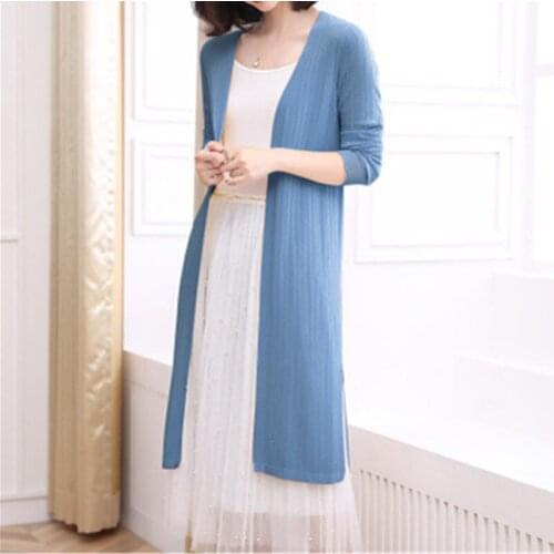 Long Knitted Cardigan Sweater Women 2020 New Spring Autumn Hollow Thin Cardigan Sweaters Sun Protection Windbreaker Female Coat