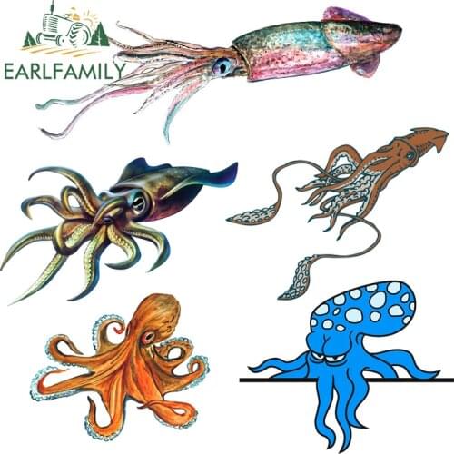 EARLFAMILY 13cm x 4.5cm Cartoon Car Sticker Squid Sticker Decal Wildlife Outdoors Nature Hunt Camp Art Decal Car Styling Decor