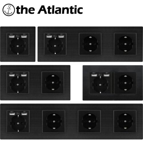 Wall Socket EU Home Plug Socket Electric Socket USB Charging Black Aluminum Socket Single Double Triple Triple Quadruple Spain