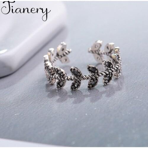 JIANERY Personality Silver Color Leaf Rings For Women Bridal Wedding Jewelry Adjustable Size Finger Rings