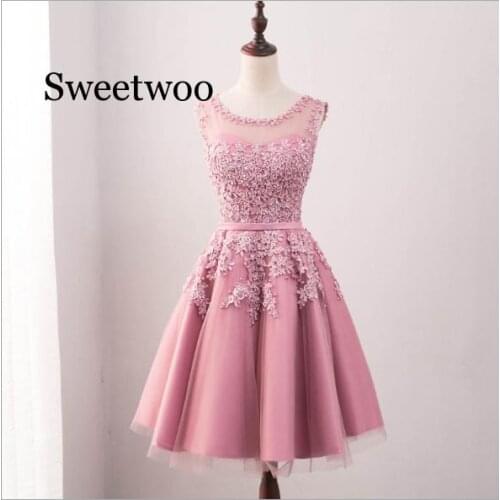 Vestido De Festa lace tulle a line short dress prom gowns sheer back sexy knee length dress