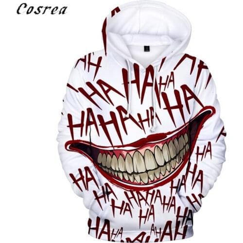 2020 Haha Joker Hoodies Sweatshirts Women/Men printed clown Costume Hoodies Long Sleeve Hooded Sweatshirts Harajuku Pullover