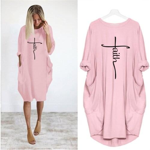 Fashionable Oversize Loose T-shirt Dress Women Summer Letter Printing Round Collar Long Sleeve Large Size Pocket Middle Skirt