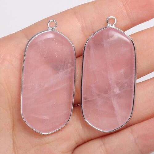 Fashion Charms Natural Stone Pink Crystal Pendant Rectangle Rose Quartzs Pendants For DIY Necklace Earring Jewelry Making