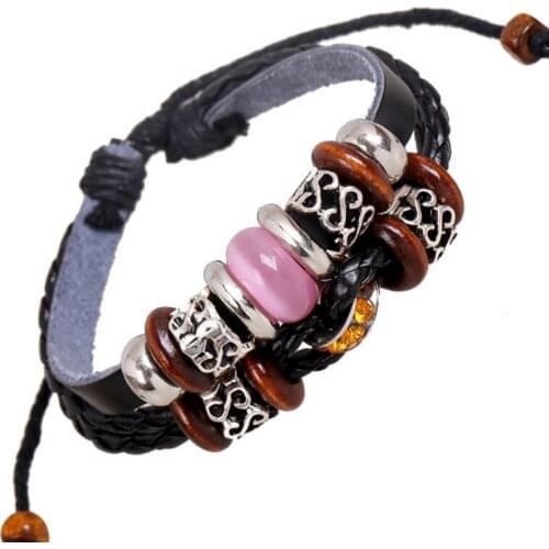 Fashion Casual Women Crystal Beads Bracelet Wrap Vintage Multi-layer Braided Leather Charm Bangle Wristbands Retro Jewelry Gift