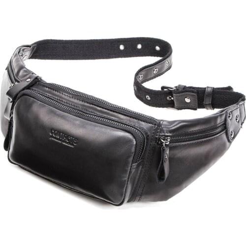 Mens Fashion Genuine Leather Sports Belt Bag Cowhide Multifunctional Unisex Waist Bag