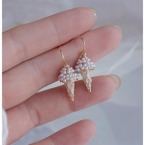 New Fashion Brand Jewelry 14K Gold Plated Ice Cream Dangle Earrings for Women Gift Shining Zircon Pearl Beads Drop Earrings