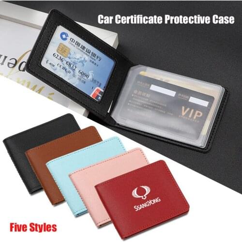 Car Driver License Cover Car Driving Documents Holder Protective Case For SsangYong Actyon Korando Rexton Kyron Rodius Tivoli