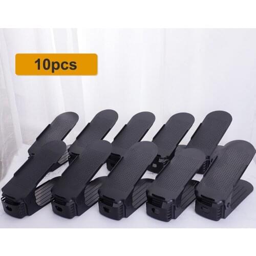 8/10pcs Shoe Organizer Double Shoebox Rack Adjustable Space Saving Range Shoe Storage Shelf Slot Save Space Closet Range Shoes