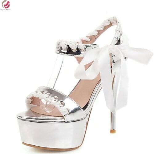 Original Intention New Sexy Black Silver Yellow Green Sandals Woman High Platform Thin High Heels Open Toe Female Sandals Mature