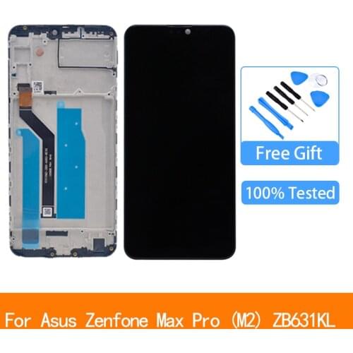 Original Black For Asus Zenfone Max Pro (M2) ZB631KL LCD screen assembly with front case touch glass, X01BDA LCD Display