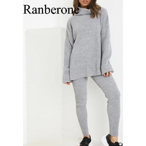 Ranberone Autumn Oversized Women Sweater TracksuitsWide Leg Pants Suits Knitwear Jumper Set Two Pieces Winter Sporting Suit
