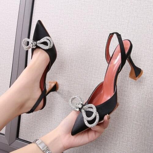 Pointed High Heels 2021 New Early Spring Baotou Sandals Womens Bow Rhinestone Glasses and Womens Shoes
