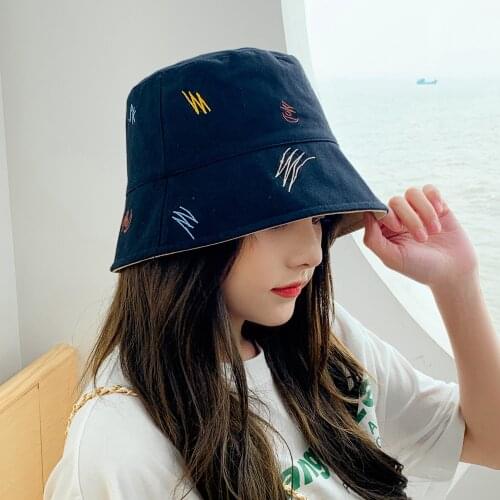 Double Side Women Harajuku Bucket Hat Graffiti Women Fisherman Hat Summer Outdoor Panama Hip Hop Cap Four Seasons Lady Cap Gift