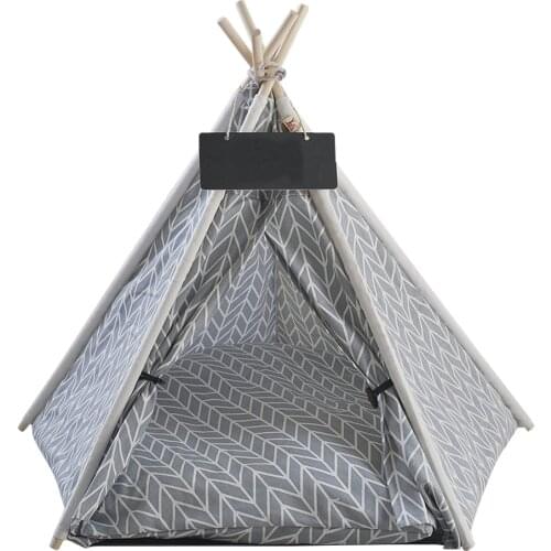 2020 New Dog House kitten House Portable Linen Pet Tent Washable Teepee Puppy Cat Indoor Outdoor Kennels Teepee Cave with Mat