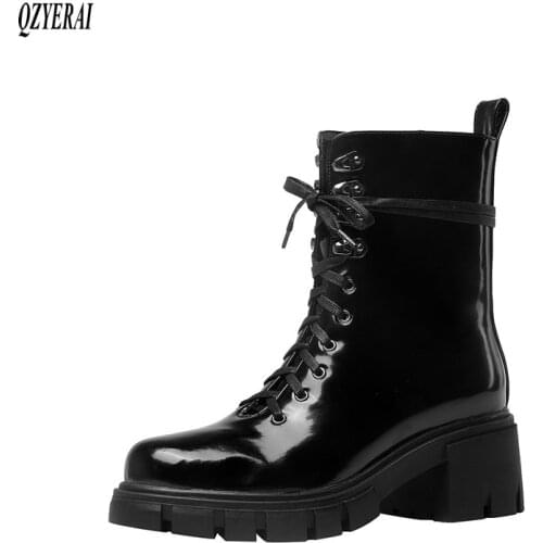 QZYERAI 2020 New winter 100% genuine leather Women boots Fashion boots motorcycle Female boots Martin boots warm Women shoes