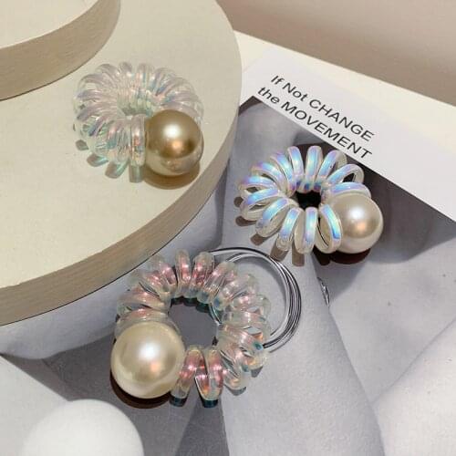 Woman Big Pearl Hair Ties Telephone Line Elastic Hairband Women Hair Accessories Ponytail Holders Scrunchie Girls Rubber Band