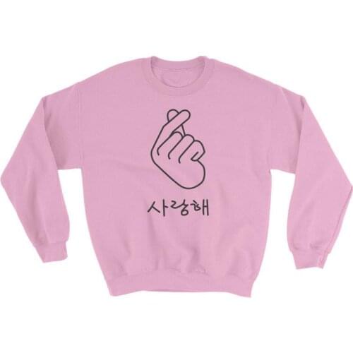 Pink Black Hoodies Jumper K-Drama Sweatshirt Korean Finger Heart Sweatshirt Long Sleeve Tumblr Pullover K-Pop Trend