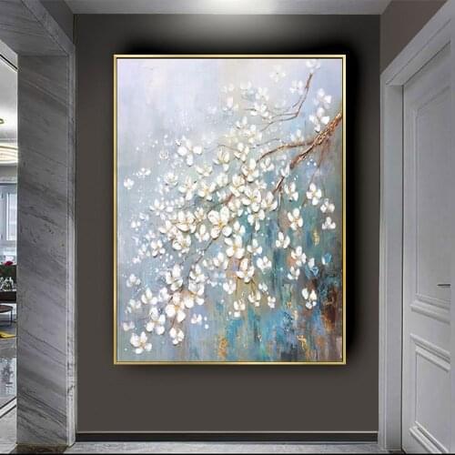 Hand Painted Large Abstract Plum Flowers Oil Painting Modern Knife Wall Decor Art Pictures Acrylic Floral Paintings on Canvas