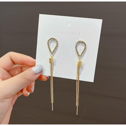 Drop Shaped Zircon Earrings Long Fringe Earrings for Women Simple Jewelry