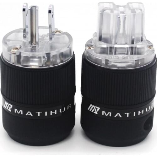HIFI One Set MATIHUR Copper Rhodium Plated US AC Power Plug Male Female IEC Female Connector