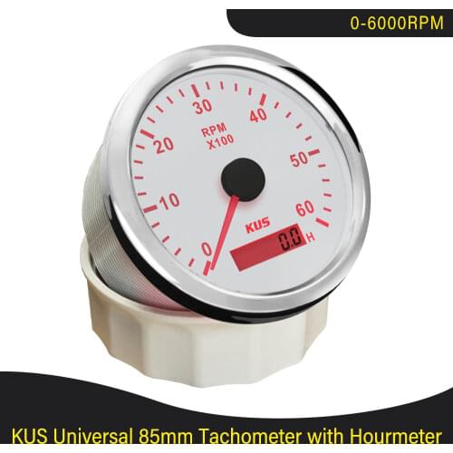 KUS 85mm Auto Marine Tachometer 0-8000RPM 12V 24V with LCD Digital Hourmeter Car Truck Boat Tacho Gauge Red/Yellow Backlight
