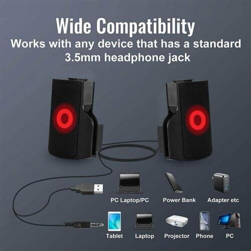 USB2.0 Stereo Speaker Clip-On Mini Speaker Portable Lightweight PC Volume Control Soundbar for Notebook Computer
