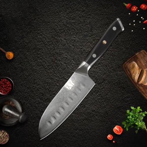 5 inch Japanese kitchen knife Damascus G10 black with flower nail handle xiangyun grain blade with concave point kitchen knife